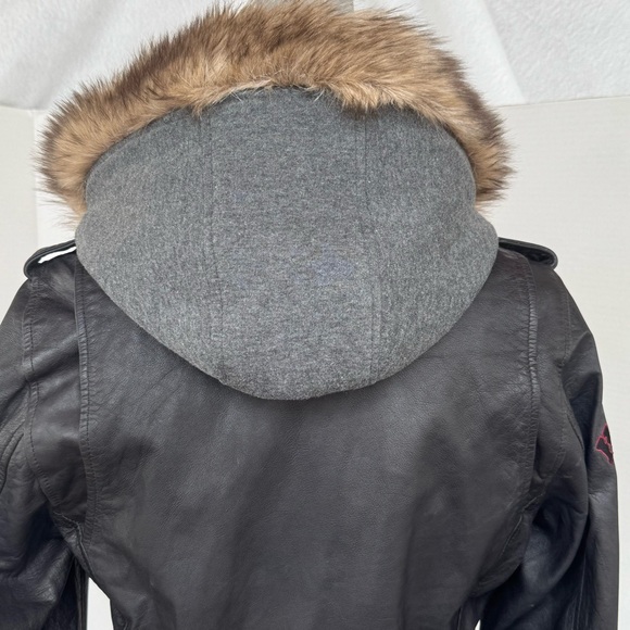 Harley-Davidson Women’s Brown Gray Goatskin Leather Jacket Fur Trim Hood Medium - Picture 8 of 16